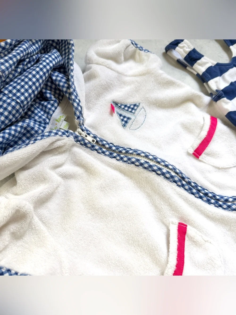 18M⚓️ Le Top Nautical Gingham Sailboat Stripe Swimsuit & Matching Terry Coverup